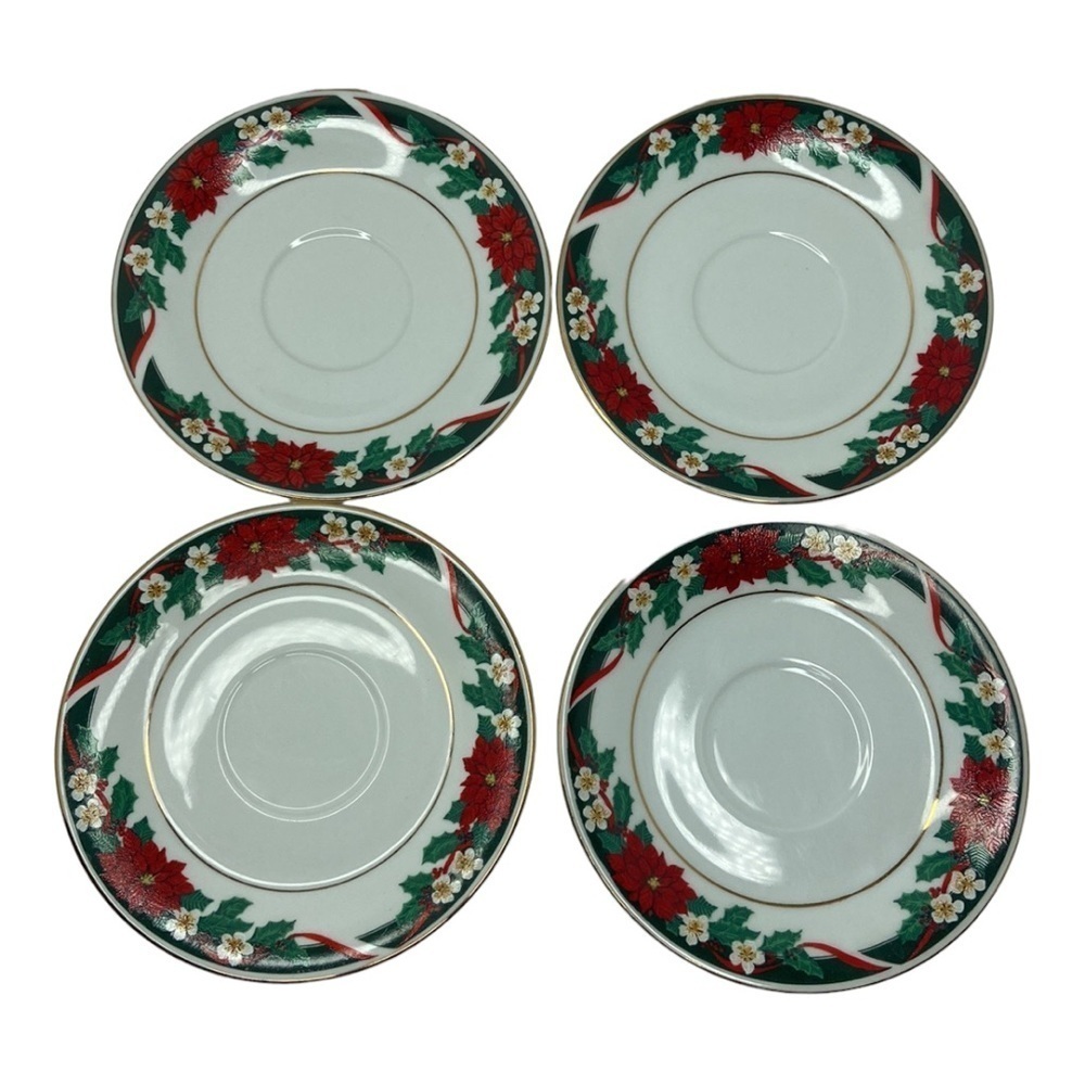 Tienshan Deck the Halls Christmas Poinsettia Holiday China Dinnerware
